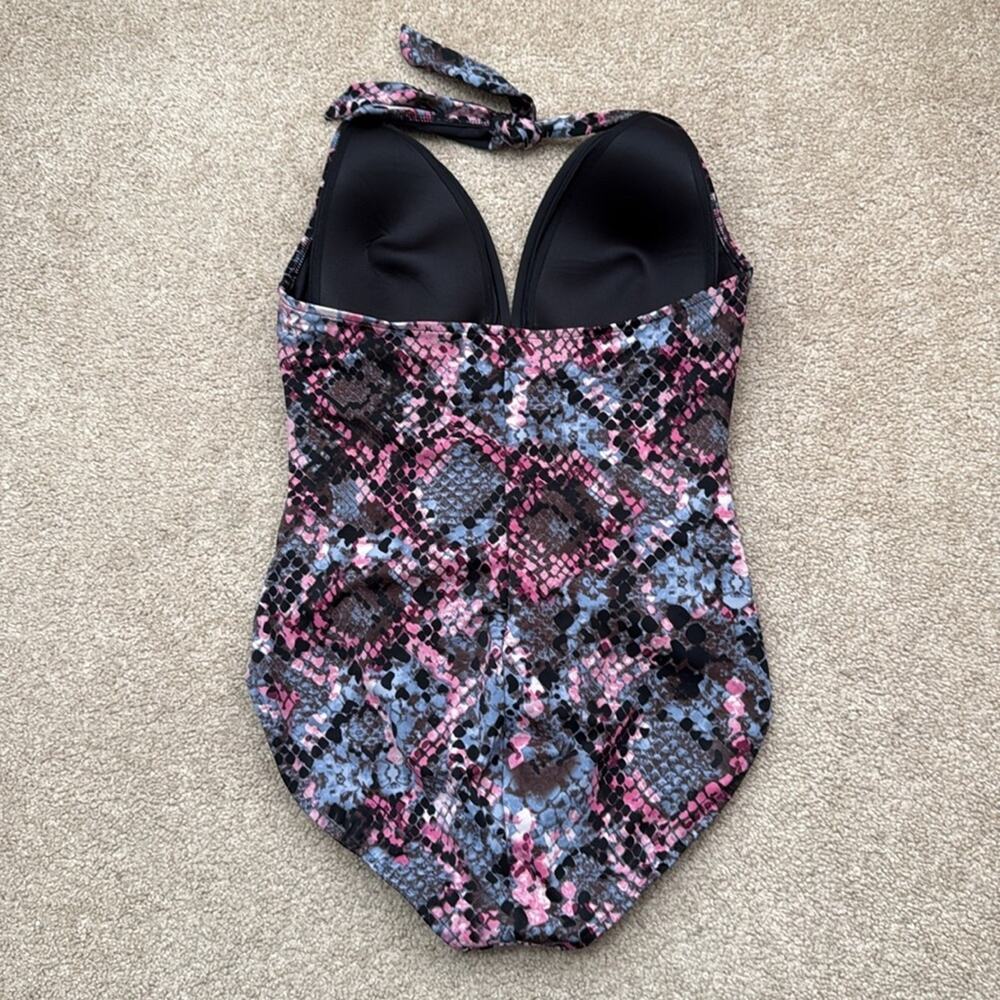 NWOT Magicsuit Python Danika Halter Tie Ruched One Piece Swimsuit Size 16 - Picture 3 of 8